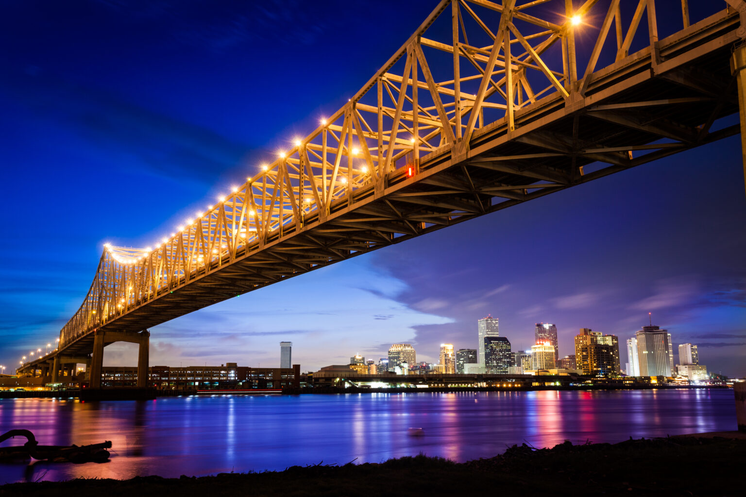 New Orleans Skyline at Night, Louisiana, USA Go Next